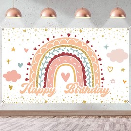 Boho Rainbow Birthday Backdrop Banner Rainbow Boho Baby Shower Background Boho Party Backdrop Happy Birthday Party Decorations Supplies