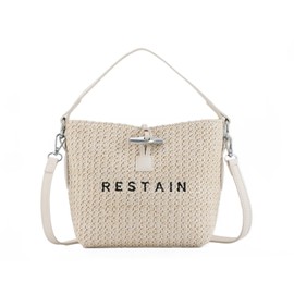 Jywmsc Straw Shoulder Bag for Women, Summer Straw Purses and Handbags Bucket Shoulder Clutch Bag for Holiday, beige