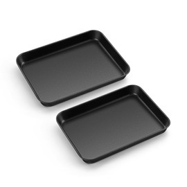 E-far Baking Sheet Set of 2, 9" x 7" x 1" Small Cookie Sheet Pan for Baking, Nonstick Carbon Steel Baking Trays for Toaster Oven, Heat-Resistant & Easy Clean, Black