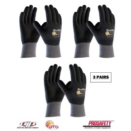 PIP 34-846 ATG MaxiFlex Micro Foam Nitrile Grip WORK GLOVES Dotted Palms 3 PAIR - Large