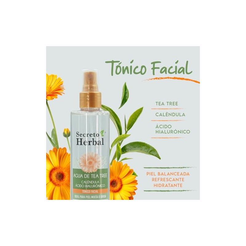 Secreto Herbal Agua Cosmética con Agua de Tea Tree, Caléndula