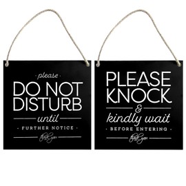 One 2-Sided Sign, Do Not Disturb Door Hanger Sign, Please Do Not Disturb on Front and Please Knock on Back Side, Please Knock Sign for Office Home Door Home Clinic Meeting Session, 6x6 Inch Plaque