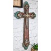Rustic Western Cowboy Diamond Teardrop Crystals Tooled Leather Wall Cross