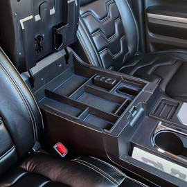 EDBETOS Center Console Tray Organizer Compatible with Toyota Tundra 2014 2015 2016 2017 2018 2019 2020 2021 Accessories, Armrest Secondary Storage Box (Blue Trim)