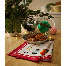 Ulster Weavers Kitchen Textiles - Christmas Cats in Waiting Recycled Cotton Tea Towel, Red (028CCAW)