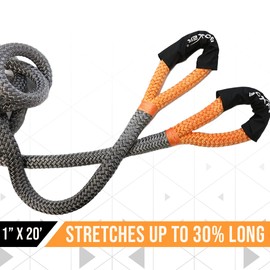 Boxer Pro Series Kinetic Recovery Tow Rope 1” x 20’ 29,300lbs with 2X 9/16” USA Spectra Fiber Shackles 75,800lb, 4 Piece Kit, Off Road Snatch Rope