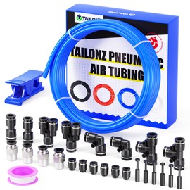 TAILONZ PNEUMATIC Blue 1/4 Inch OD 16 Meter 50ft PU Polyurethane Air Tubing Kit Pipe Hose Air Line Tubing Air Hose Fittings Push to Connect Fittings(27PCS)