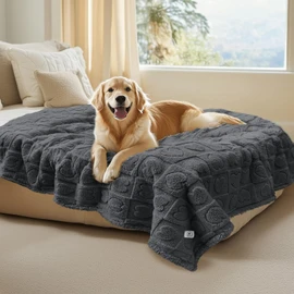 Luciphia Waterproof Blanket for Large Dogs Washable Pet Bed Cover Soft Fluffy Puppy Blanket with Premium Fleece Cozy Calming Cat Blankets for Indoor Cats Grey 85x57 inch