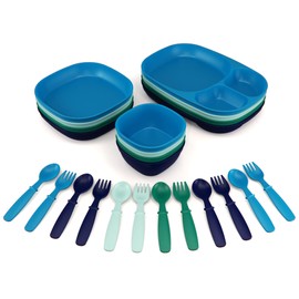 Kid’s Dinnerware Set - 24 Pieces, 4 Place Settings - Tough Tableware for Toddlers - Made in the USA - Dishwasher and Microwave Safe - BPA Free and Shatter Resistant (Ocean)