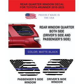Fit for Toyota 4Runner 2010-2022 | Precut American Flag Rear Quarter Window Decals | Both Side | Proudly Made in The US | Matte Black (Blue Line Distressed)
