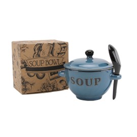 CGB Giftware Blue Soup Bowl and Spoon Set in Gift Box | Country Farmhouse Chic | Capacity 350ml | GA635BLUE