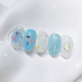 [Handmade Nail Tips] Blue Hawaiian Nail Tips - Full Square (Long Square) / [수제네일팁] 블루하와이 네일팁 - 풀스퀘어 (롱스퀘어)