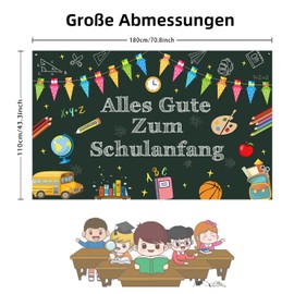 Einschulung Deko Banner, Alles Gute Zum Schulanfang Banner, Einschulung Mädchen Deko für Schulanfang Junge Mädchen 180 * 110cm Grün