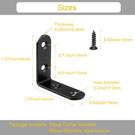 24Pcs Black L Bracket Corner Braces 40x40mm Stainless Steel Small Shelf Bracket for Wood, Shelves, Wall Hanging Support 90 Degree Joint Right Angle Brackets with Screws