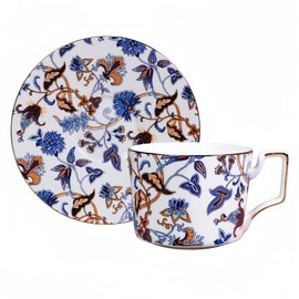 LanHong 8.5 Ounces Tea Cup and Saucer Set Floral Tea Coffee Cup with Saucer Bone China Teacup and Saucer Set Gift for Mom Friend Tea Party