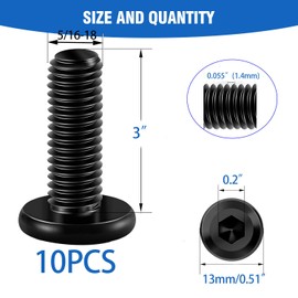5/16-18 x3 Flat Head Socket Head Crib Screws Furniture Bolts Countersunk Connector Screws, 5/16-18 Bolts,Carbon Steel, Black Oxide, Fully Threaded, 10 PCS(with Hex Spanner)