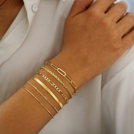 ORAZIO 5-6Pcs Gold Bracelet Set for Women 14K Gold Plated Stacking Bracelets Twist Rope Snake Figaro Cuban Gold Chain Bracelets Stack Adjustable Waterproof Gold Jewellery for Women