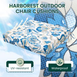 HARBOREST Outdoor Chair Cushions Set of 4, Water Resistant Patio Chair Cushions with Ties, Square Corner Outdoor Seat Cushions for Patio Furniture, 18.5"x16"x3", Blue Butterfly
