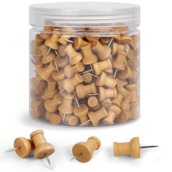 240 Pcs Wood Push Pins, Walnut, Standard, Wooden Thumb Tacks
