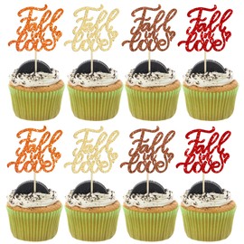 24 piezas de adornos para cupcakes con purpurina temática de otoño para despedida de soltera, para otoño, boda, compromiso, aniversario, fiesta de cumpleaños, decoración de pasteles, suministros coloridos