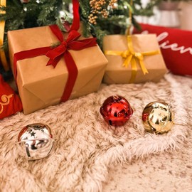 Haute Decor Adapt Nesting Jingle Bells (Mixed Shiny Gold, Red & Silver 6-Pack) - Large Size 120 mm (4.7 inch) Diameter - Christmas Tree Ornaments for Indoor or Outdoor Use - Compact Storage