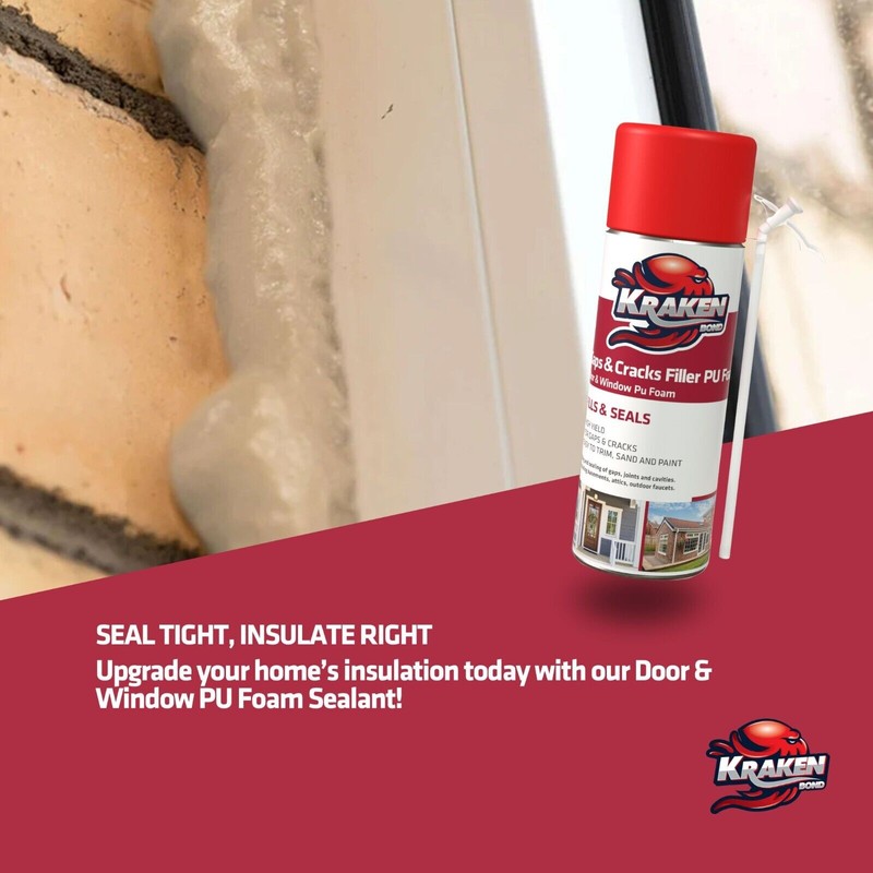 Kraken Bond Gaps&Cracks Filler Straw Foam, Insulating Foam Sealant 12oz