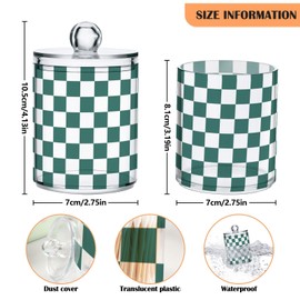 WEVIBOFU - Tarro de plástico acrílico transparente con tapa, color verde azulado y blanco a cuadros hermético, paquete de 2 recipientes de almacenamiento de cocina para galletas y aperitivos dulces