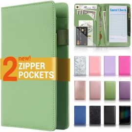 Server Book with 2 Zipper Pockets, Bigger Capacity Server Books for Waitress, Cute Waiter Book, Smarter Organization Waitress Book, Servers Book Waitress Accessories Fit Server Apron, Grass Green