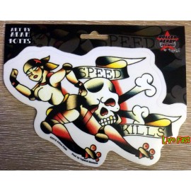 ROLLER DERBY DECAL STICKER SPEED KILLS skating retro vintage tattoo flash art