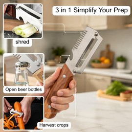 Multi-Functional Vegetable Peeler, 3 in 1 Multi Functional Wooden Handle Peeler and Bottle Opener, Kitchen Gadgets Tool for Fruit Pumpkin Peeling Potato Carrot Veggie Peeler