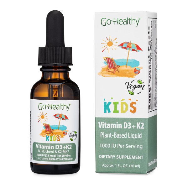 Go Healthy Kids Vitamin D3 & K2, 1000 IU, Vegan Liquid Drops 30 Servings