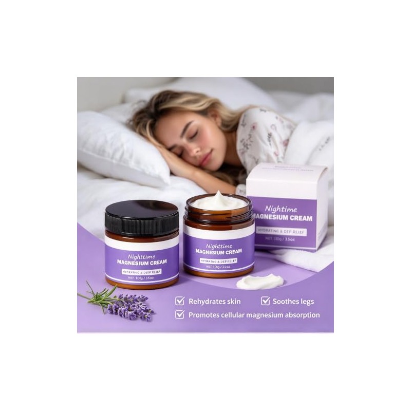 Nighttime Magnesium Cream, Lavender Body Lotion (2 Pcs)