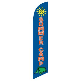 Summer Camp Advertising Feather Banner Swooper Flag Sign with Flag Pole Kit and Ground Stake