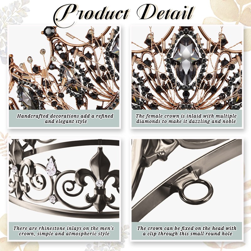 2 Pcs Crowns for Men Women Baroque Queen Crown King