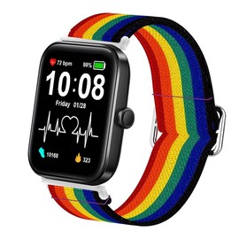 Compatible for AITAFY Smartwatch Bands, Sahouden Stretch Elastics Nylon Adjustable Replacement Strap Compatible with AITAFY ID207/FVYAO ID207/Gydom ID207/TMHAI ID207 Smart Watch/Tensky TK02/GGZZ ID207 (Dark Rainbow)