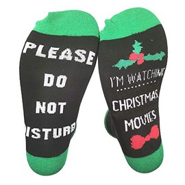 FYSN I Am Watching Christmas Movies letter Knitted funky Socks, If You can read this socks for Xmas gifts (03 Green,1 pair)