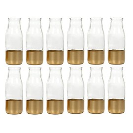 Hosley Set of 12, Glass Gold Dip Glass Bottle, 5.5" High. Ideal Gift for Wedding, Floral/Floor Vase, Party, Home Decor, Office, Spa O6