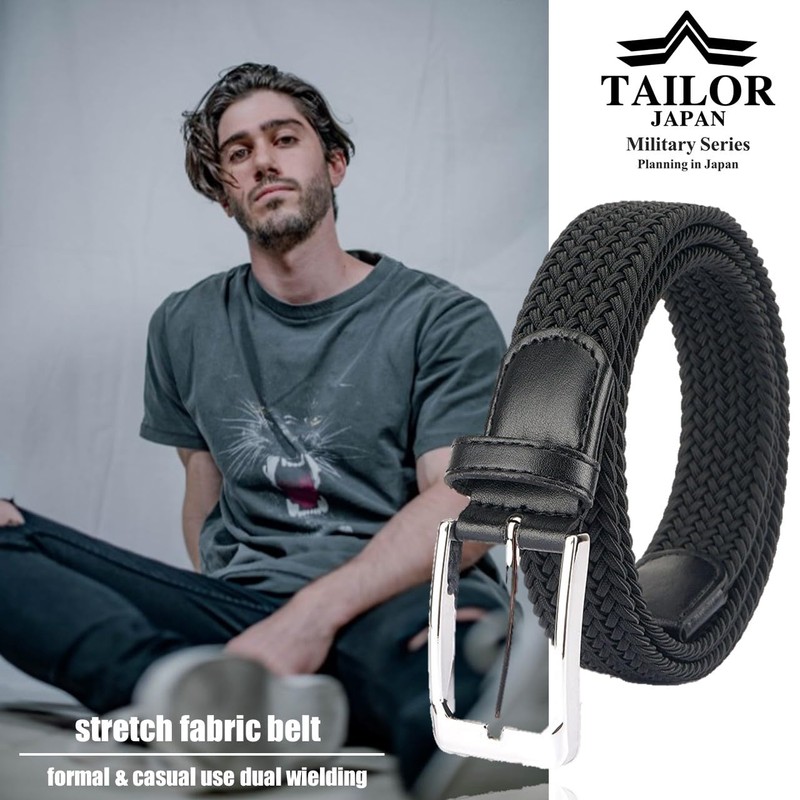 TAILOR JAPAN Men's Elastic Belt, Mesh Belt, Stepless Adjustment Belt,