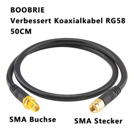 Boobrie Improved SuperFlex RG58 SMA Cable 50 cm WiFi Antenna Cable - Coaxial Female to Male - Low Loss 50 Ohm Coaxial Cable for WiFi Antenna/Radio/FPV Drone