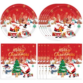 40Pcs Christmas Party Decorations Xmas Tree Santa Claus Theme Disposable Party Tableware Set Include Merry Christmas Paper Plate,Snowman Napkins,for Xmas Winter Party Decorations Supplies,Serves 20