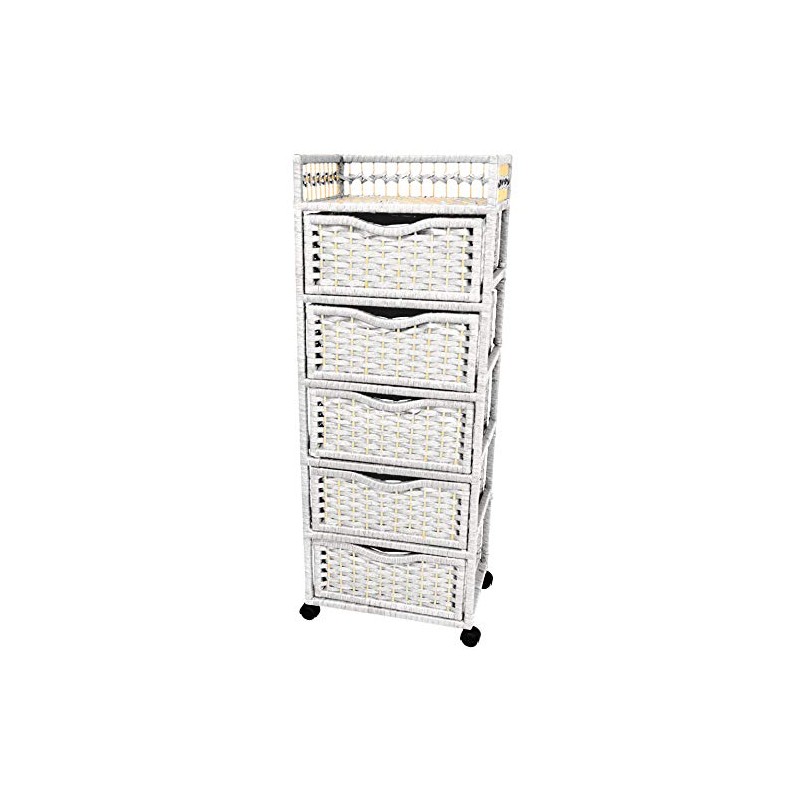 Red Lantern 46" Natural Fiber Chest Wheels-White Unit, 5 Drawer
