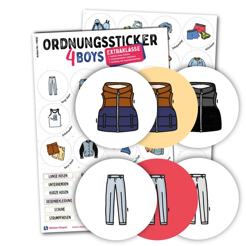 Typographus - 68 child-friendly stickers for clothes - for wardrobes,