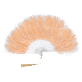 PATIKIL 1920s Vintage Marabou Feather Fan, Flapper Hand Fan Folding Handheld Fan for Costume Party Dancing Wedding Show Tea Decoration, Apricot