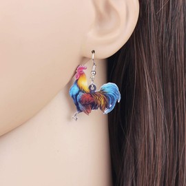 NEWEI Acrylic Floral Cute Rooster Chicken Earrings Dangle Drop Fashion Farm Animal Jewelry For Girls Women Ladies Gift (Multicolor)
