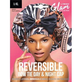 DONNA L-XL Bow Ribbon Bonnet, Shower Cap for Women 1pc Satin Bonnet for Sleeping Removable Reversible Bow Ribbon for Women with Curly Hair, Silk Hair Accessories Multi Animal Pattern