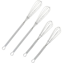 Wingsflying 4 Pack Mini Wire Kitchen Whisks Small Egg Whisk Gravy Sauce Mini Whisk Silver-Each of 2PCS 5 Inches and 7 Inches