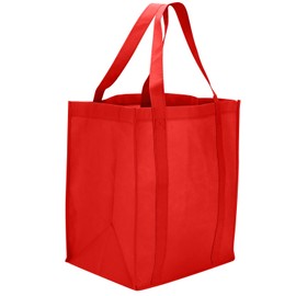 Reusable Reinforced Handle Grocery Tote Bag Large (10 pack) Red