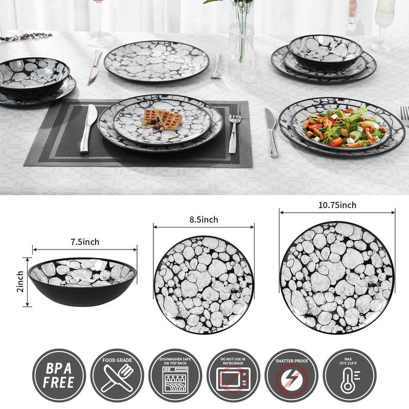 Lechoo Melamine Dinnerware Sets 12pcs Rustic Farmhouse Dinner Dishes Set