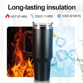 Tumblers Cup with Straw - 1 Pcs Black 40oz Tumbler with Straw and Lid Stainless Steel Vacuum Insulated Cup for Hot Iced Coffee,Car Thermos Cup