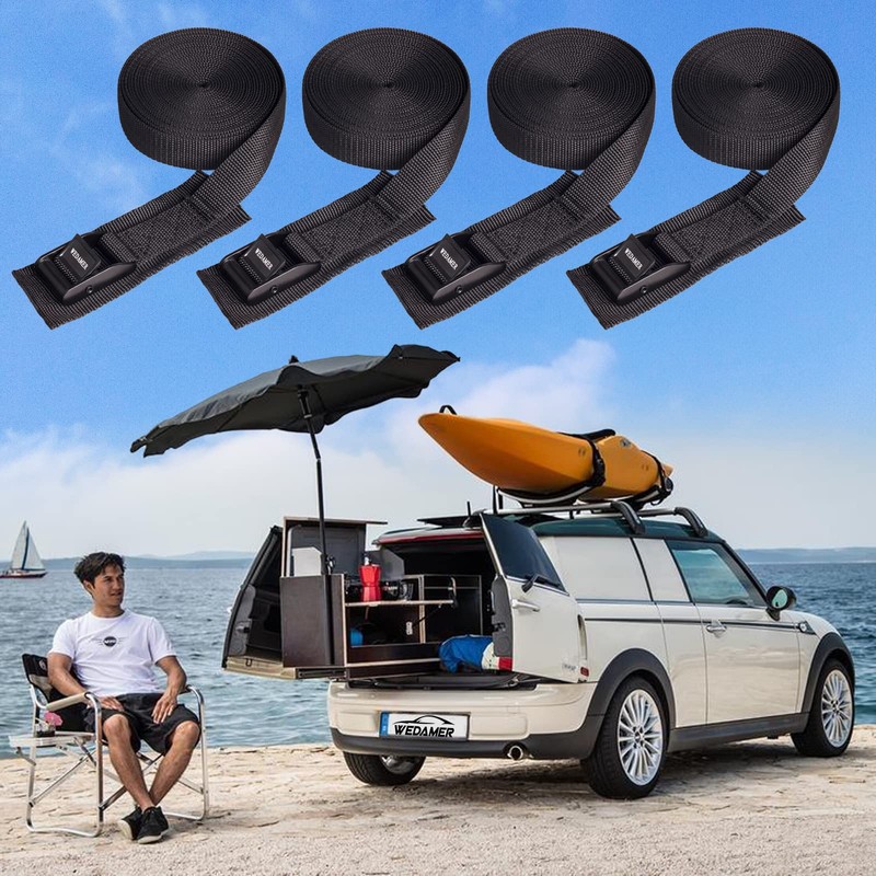 WEDAMER 4-Pack Kayak Tie Down Straps Heavy Duty Cam Buckle